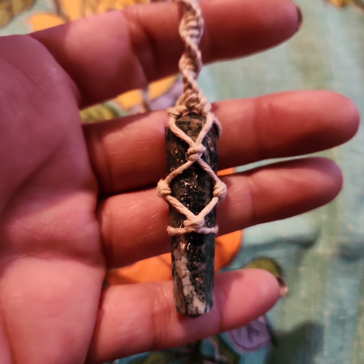 moss agate macrame pendulum