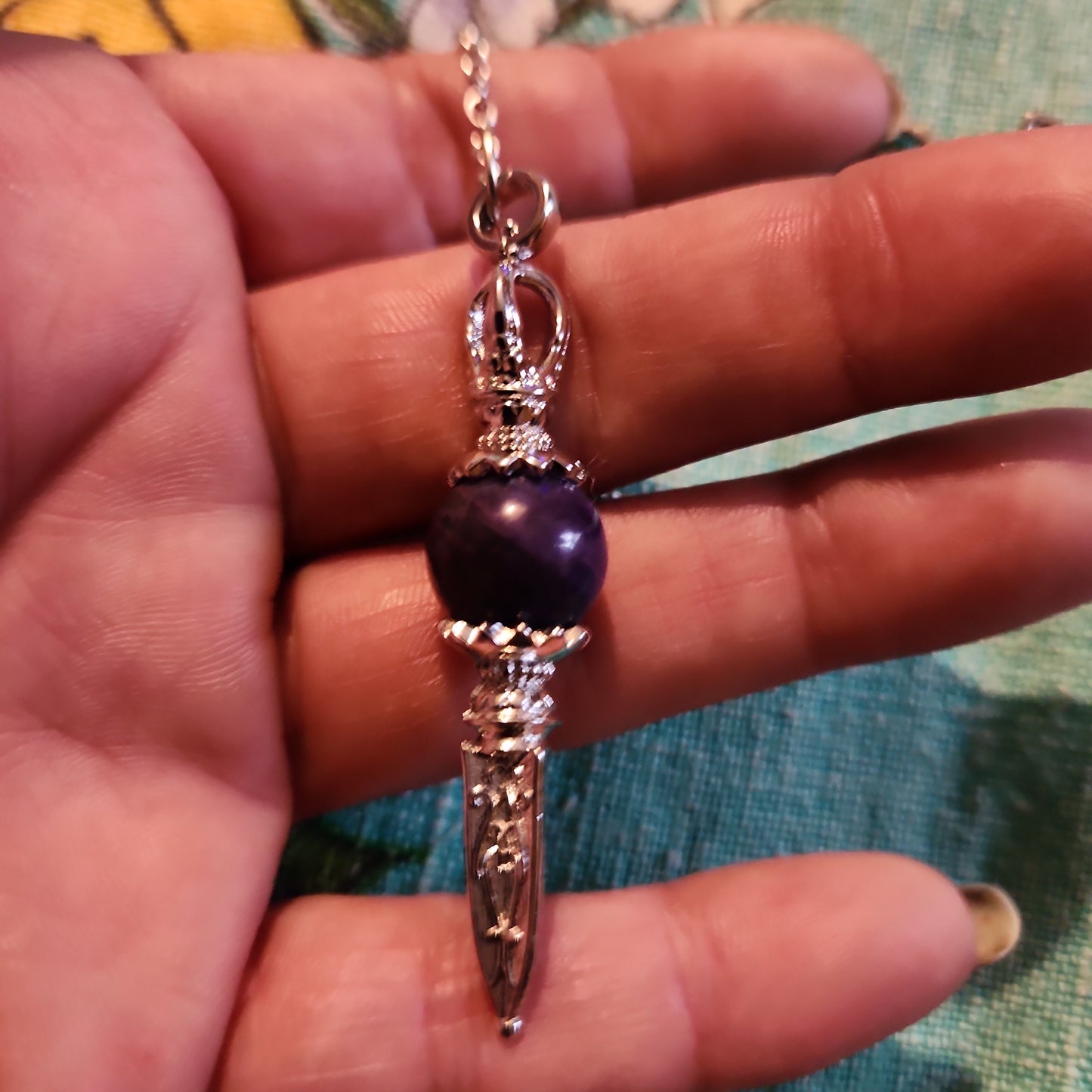 Charoite pendulum with leaf charm