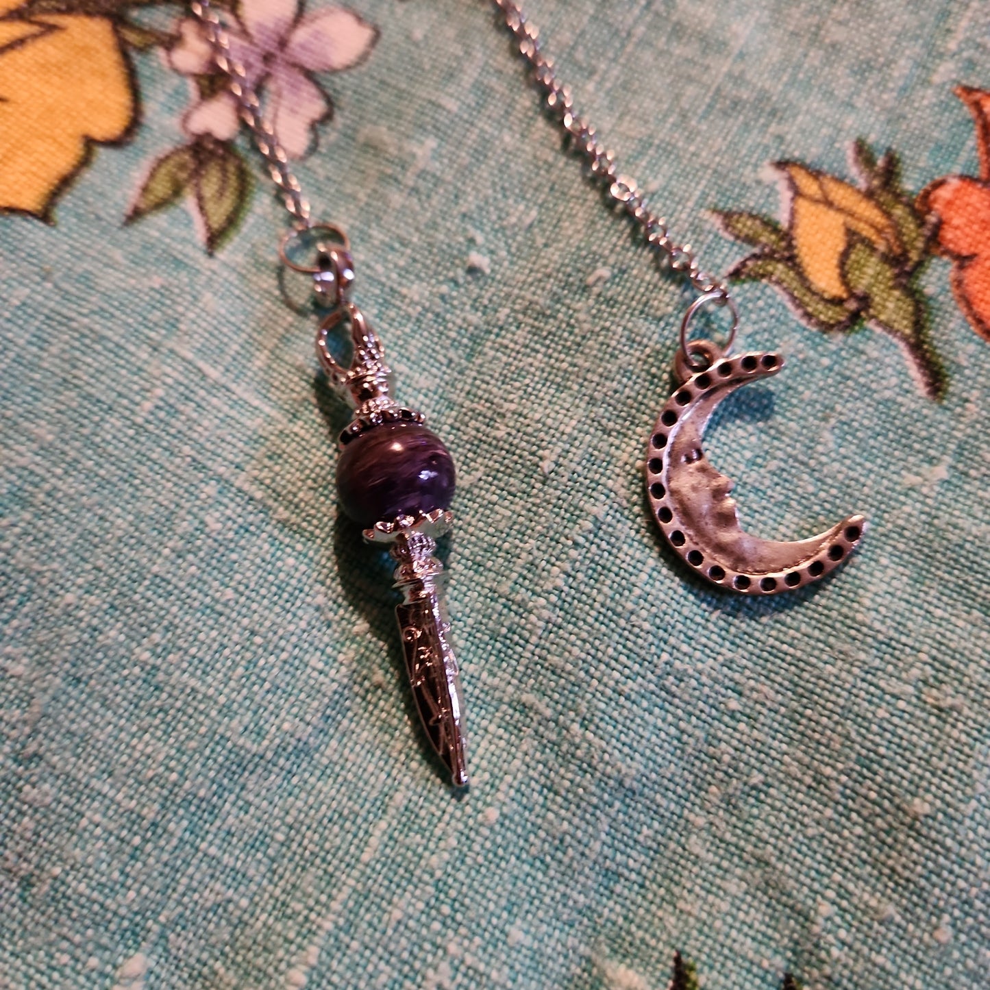 Charoite pendulum with moon charm
