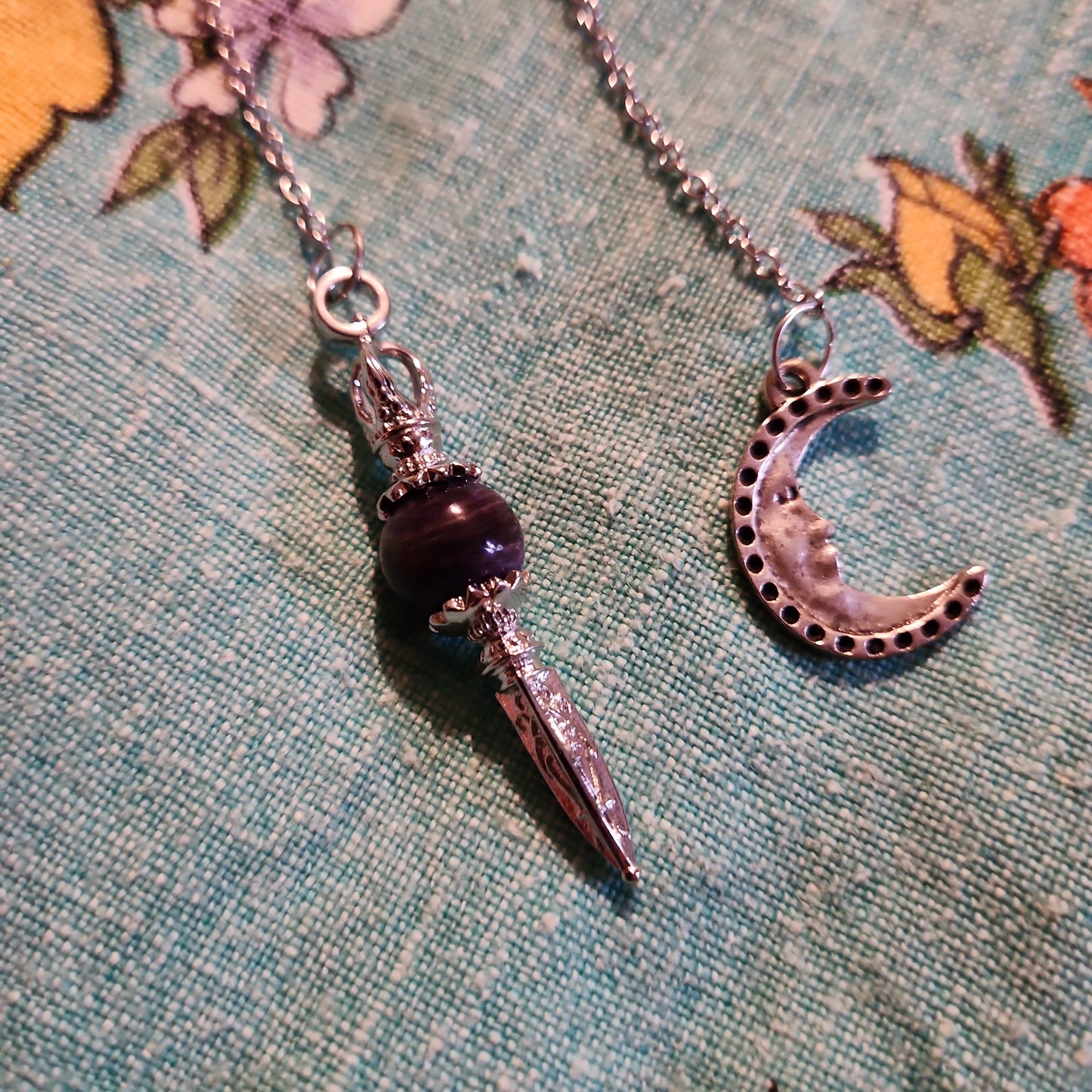 Charoite pendulum with moon charm
