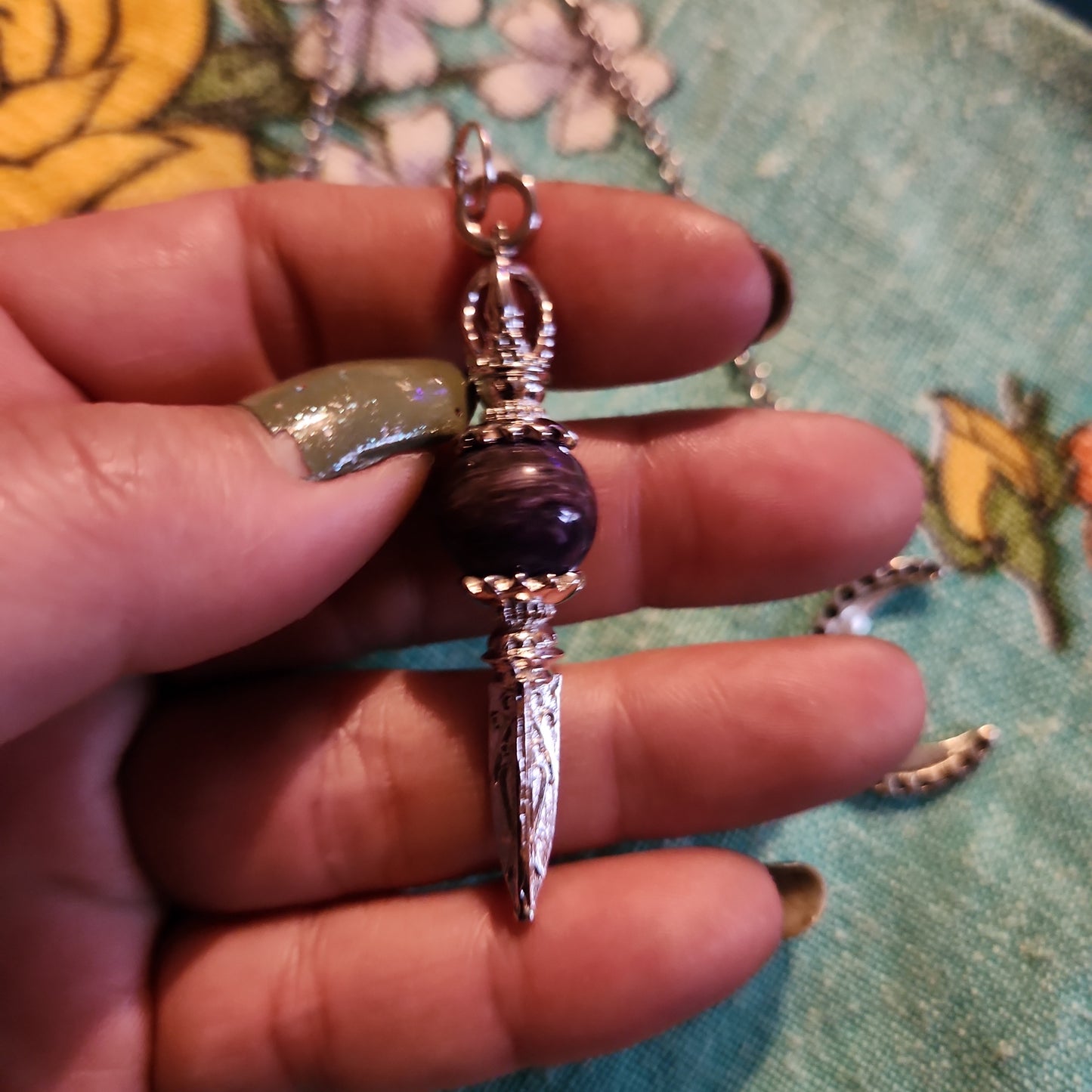 Charoite pendulum with moon charm