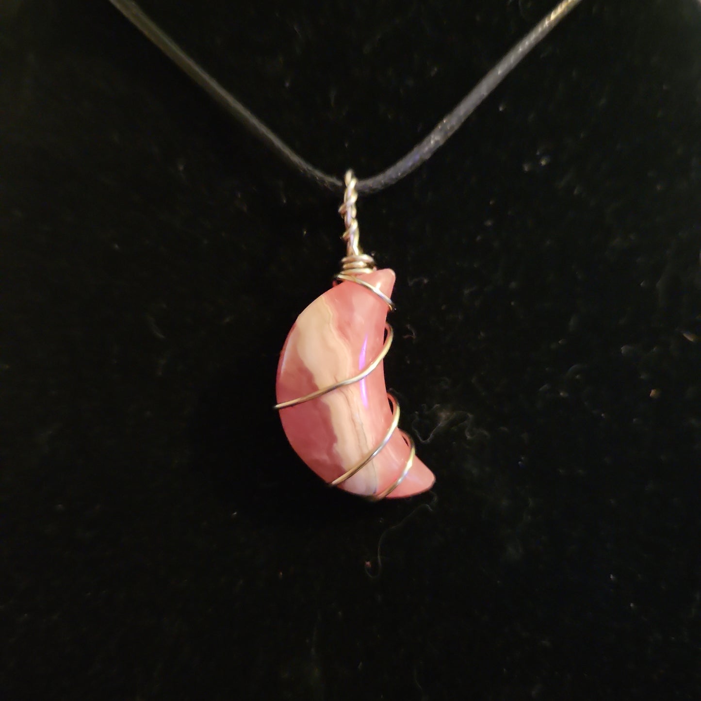 Rhodochrosite moon pendant necklace
