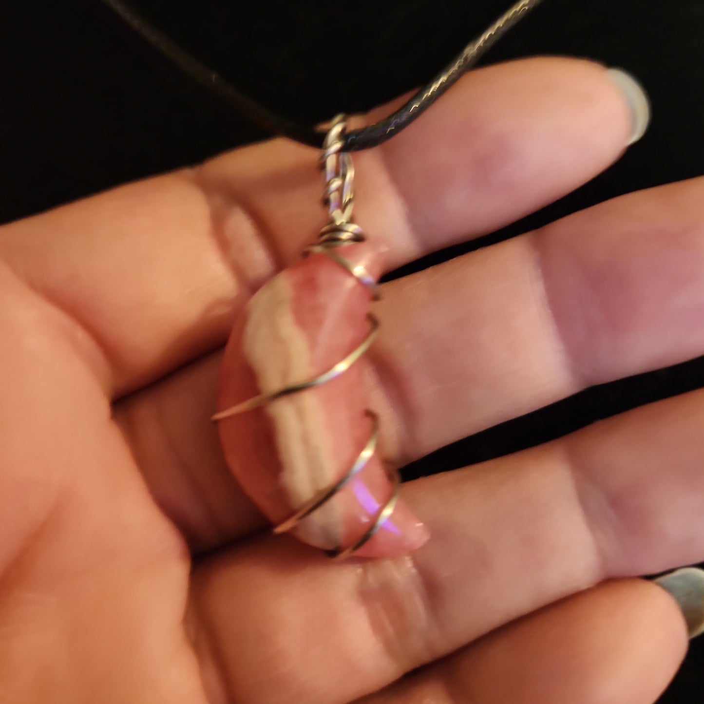 Rhodochrosite moon pendant necklace