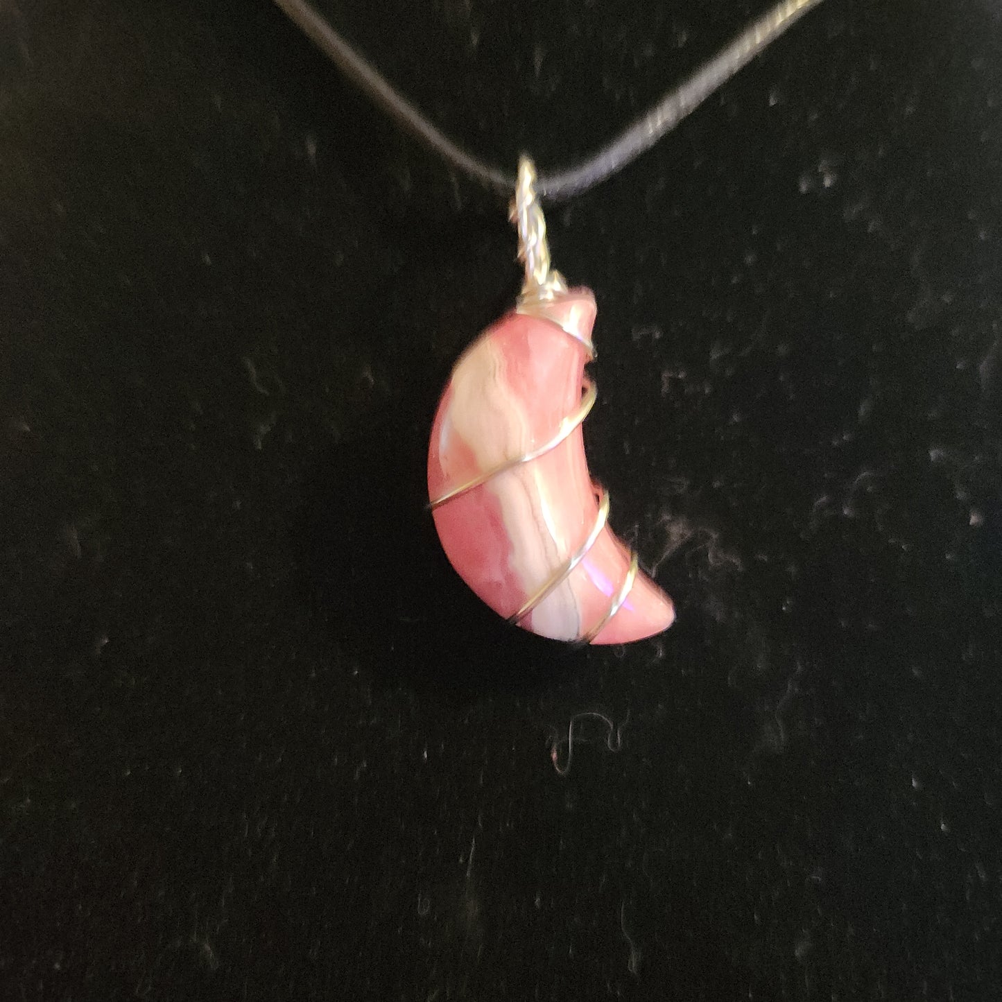 Rhodochrosite moon pendant necklace