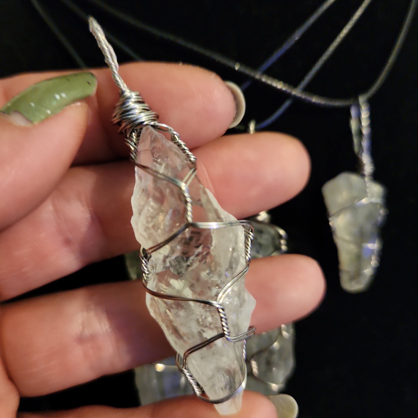 Basic wrap prasiolite (green quartz) necklace