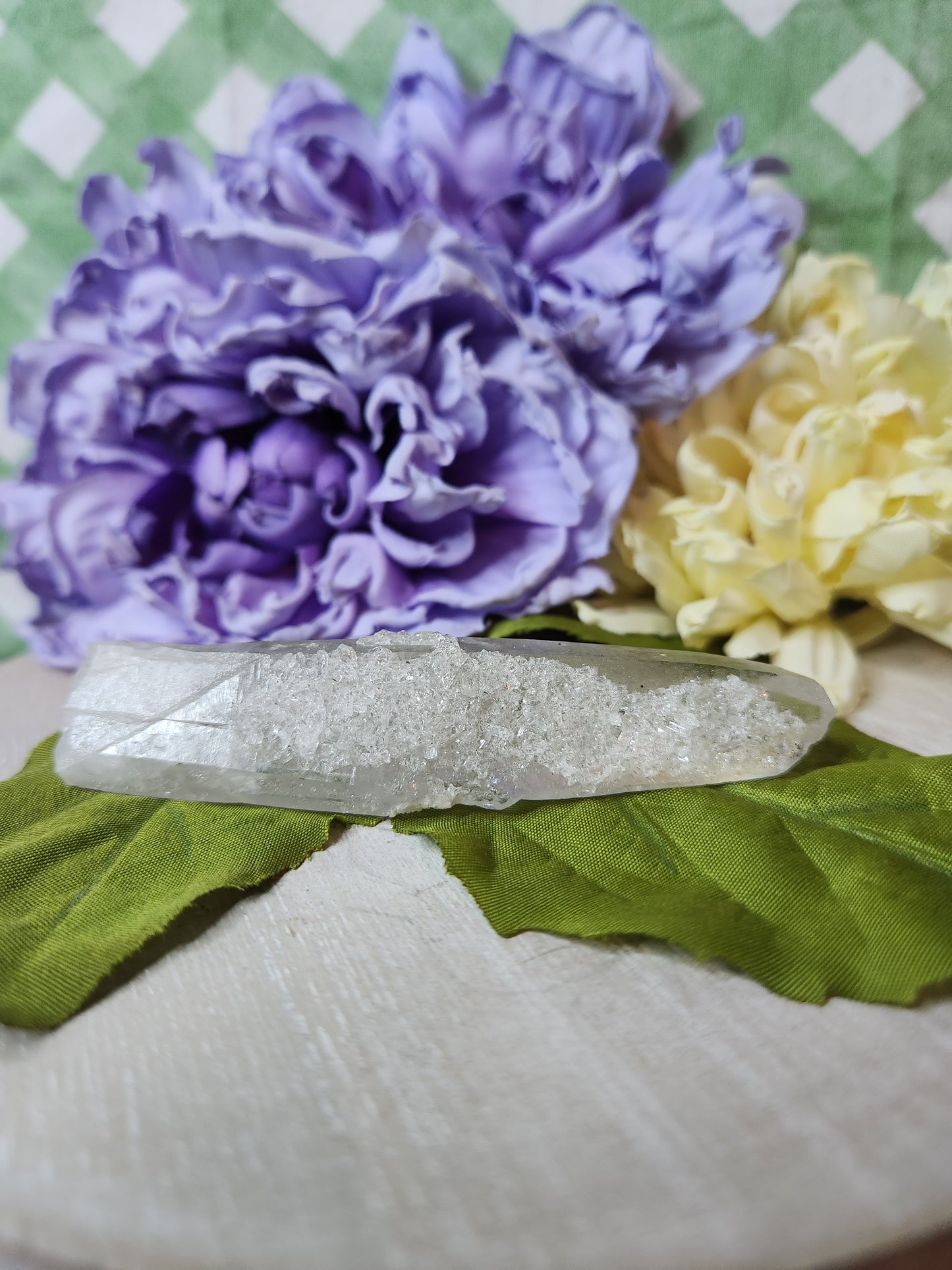 Clear quartz specimen with apophyllite (a)