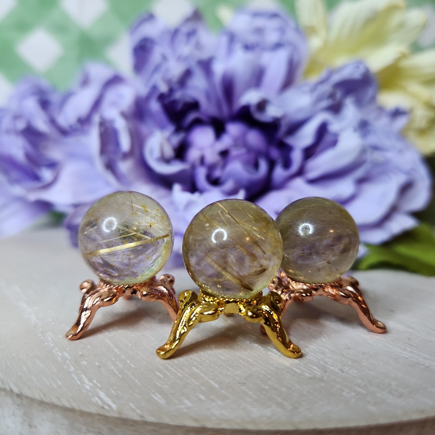 Gold rutilated quartz mini sphere