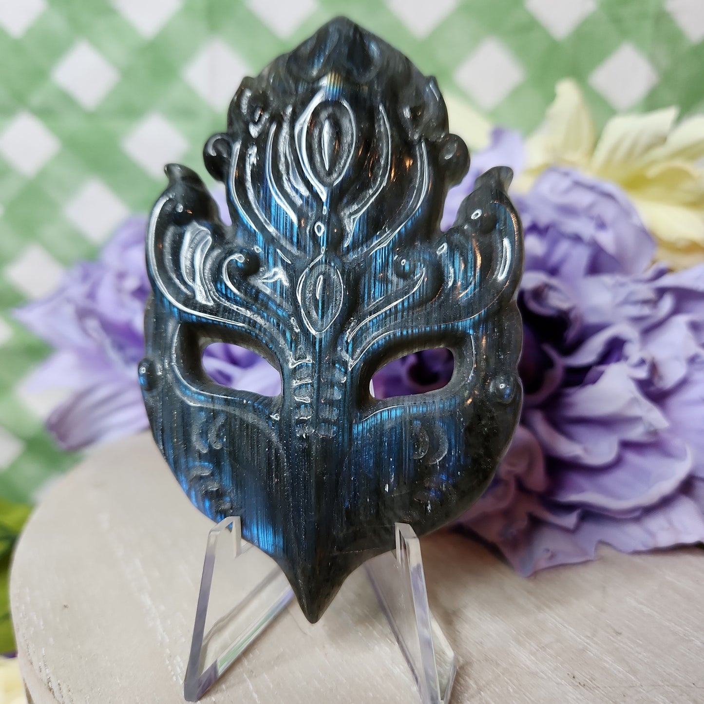 Labradorite mask carving (a)