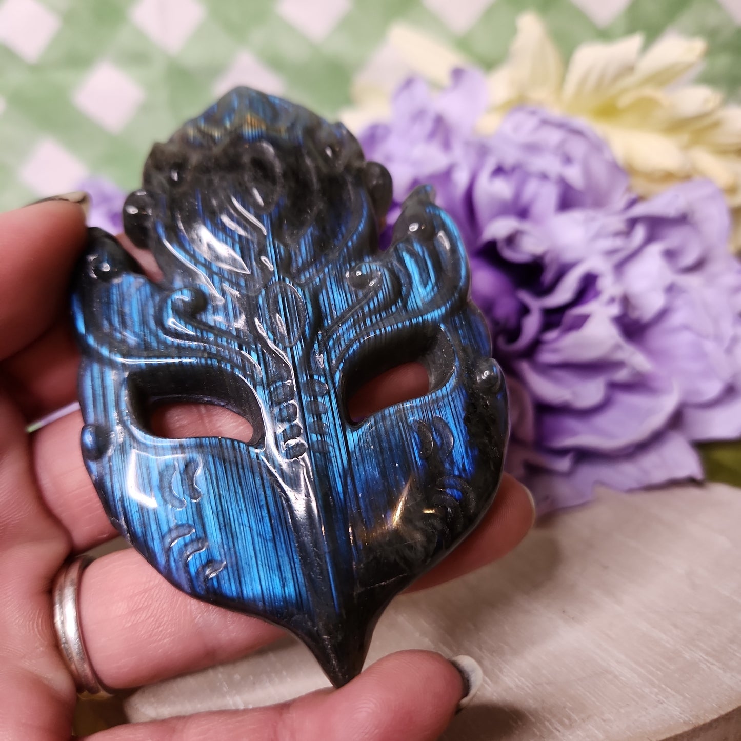 Labradorite mask carving (a)