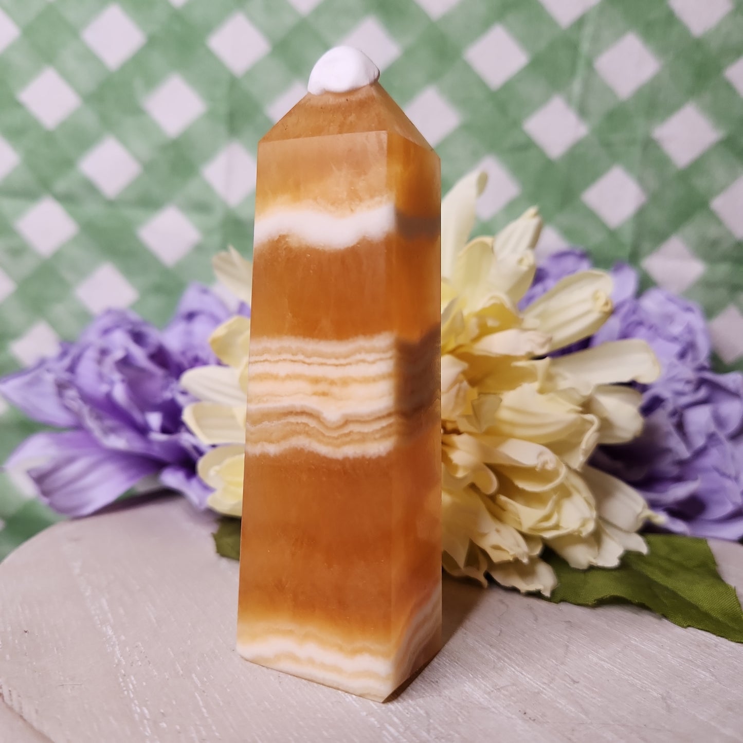 Banded orange calcite tower (a)