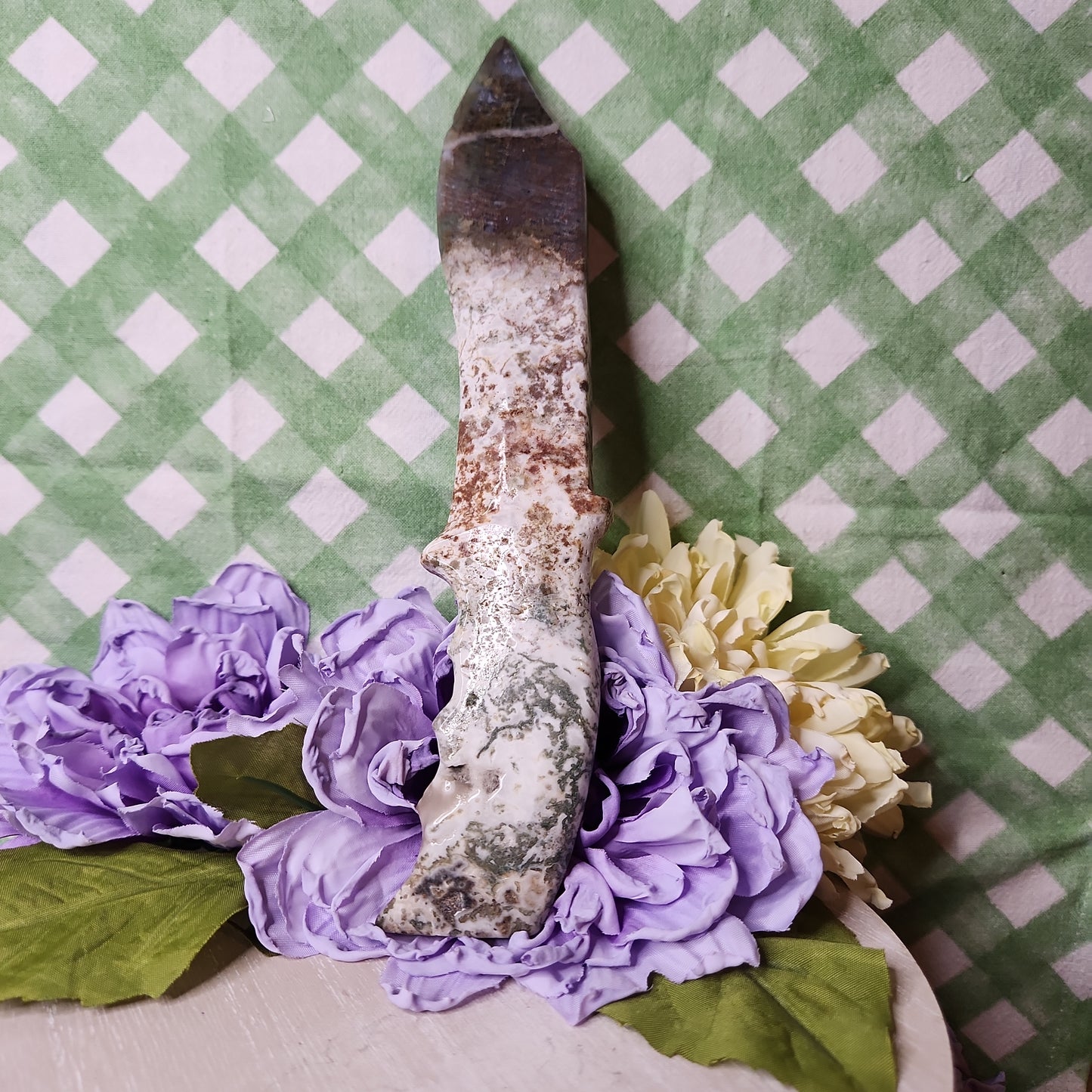 Moss agate knife carving (b)
