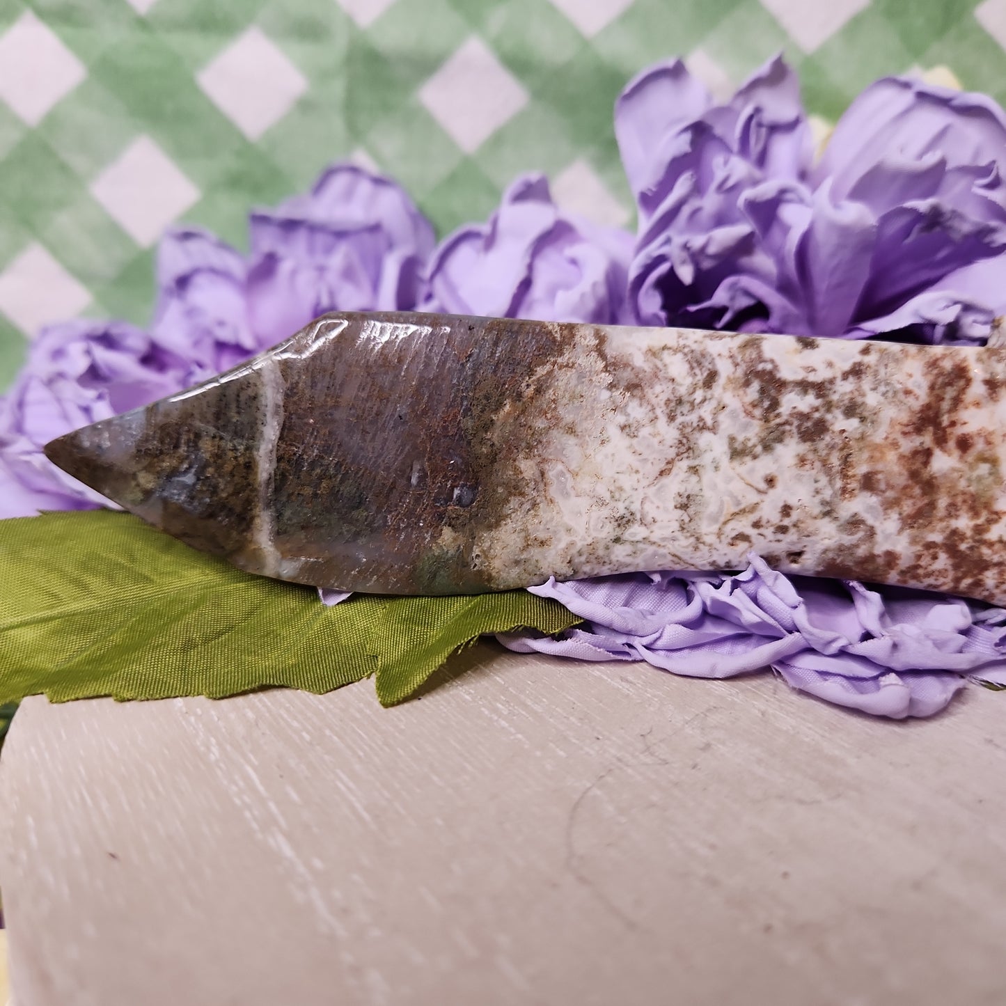 Moss agate knife carving (b)