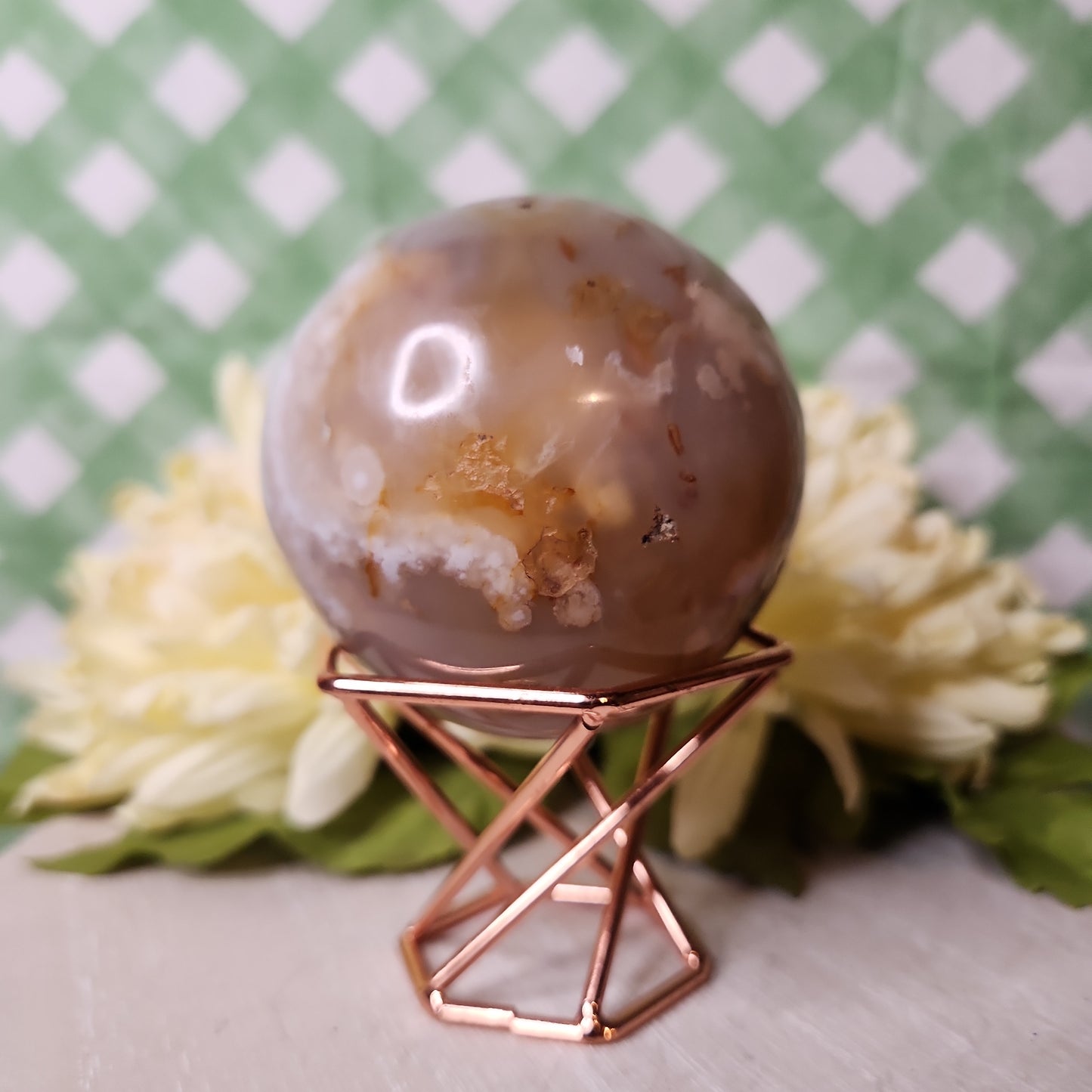 Flower agate sphere