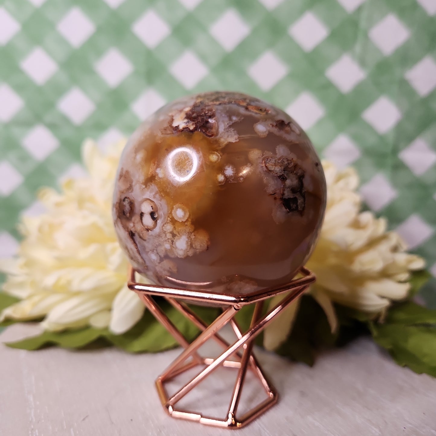Flower agate sphere