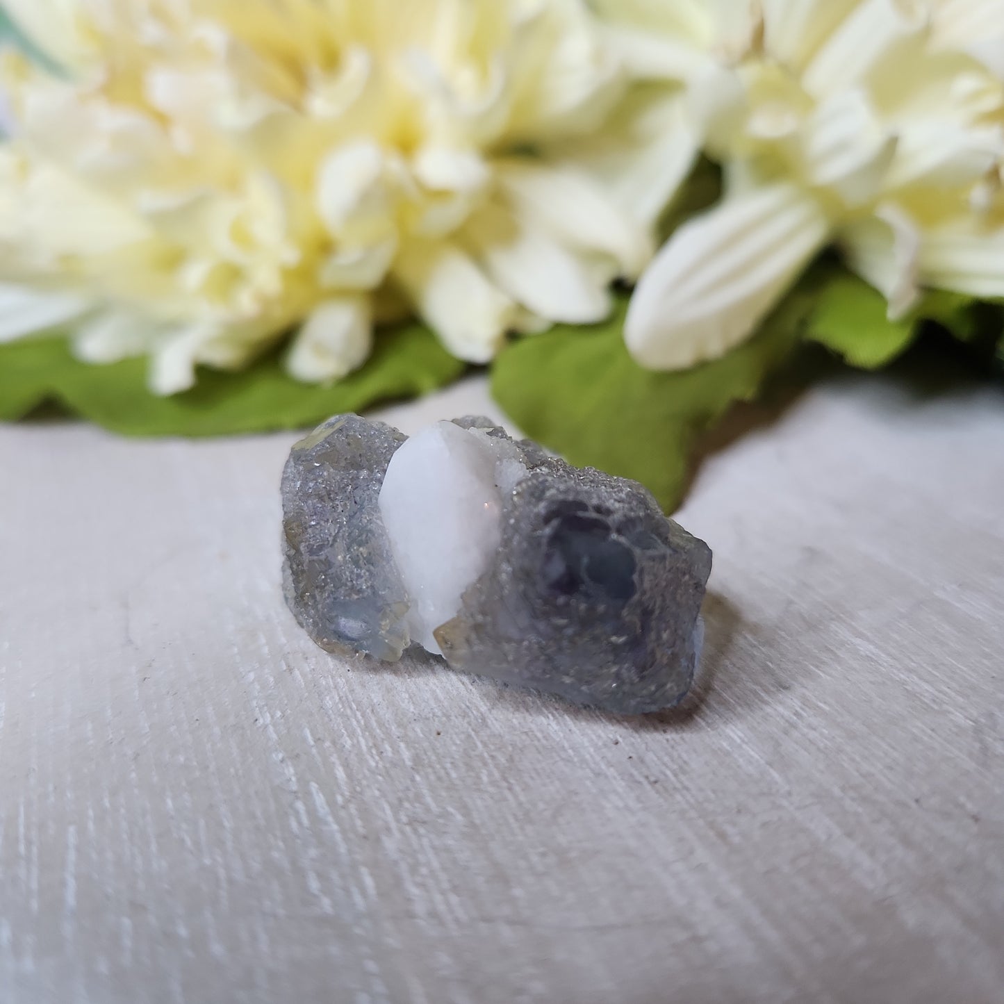 Mongolian flourite with calcite specimen (a)