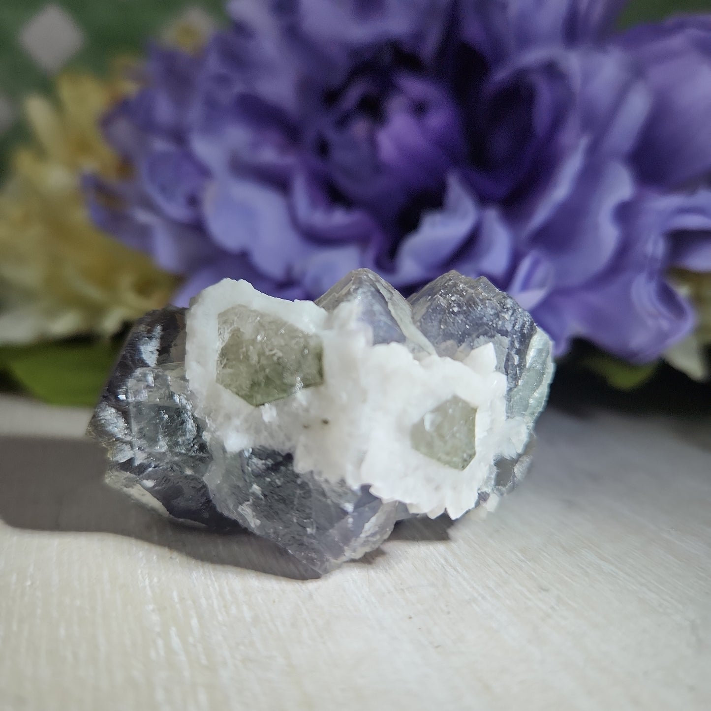 Mongolian flourite with calcite specimen (e)