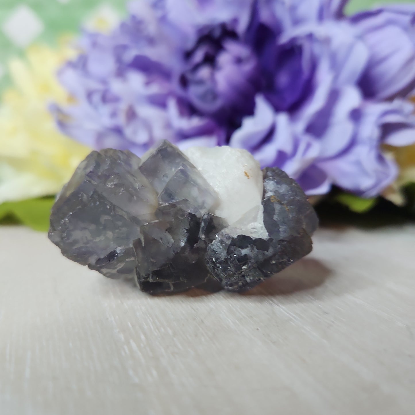 Mongolian flourite with calcite specimen (e)