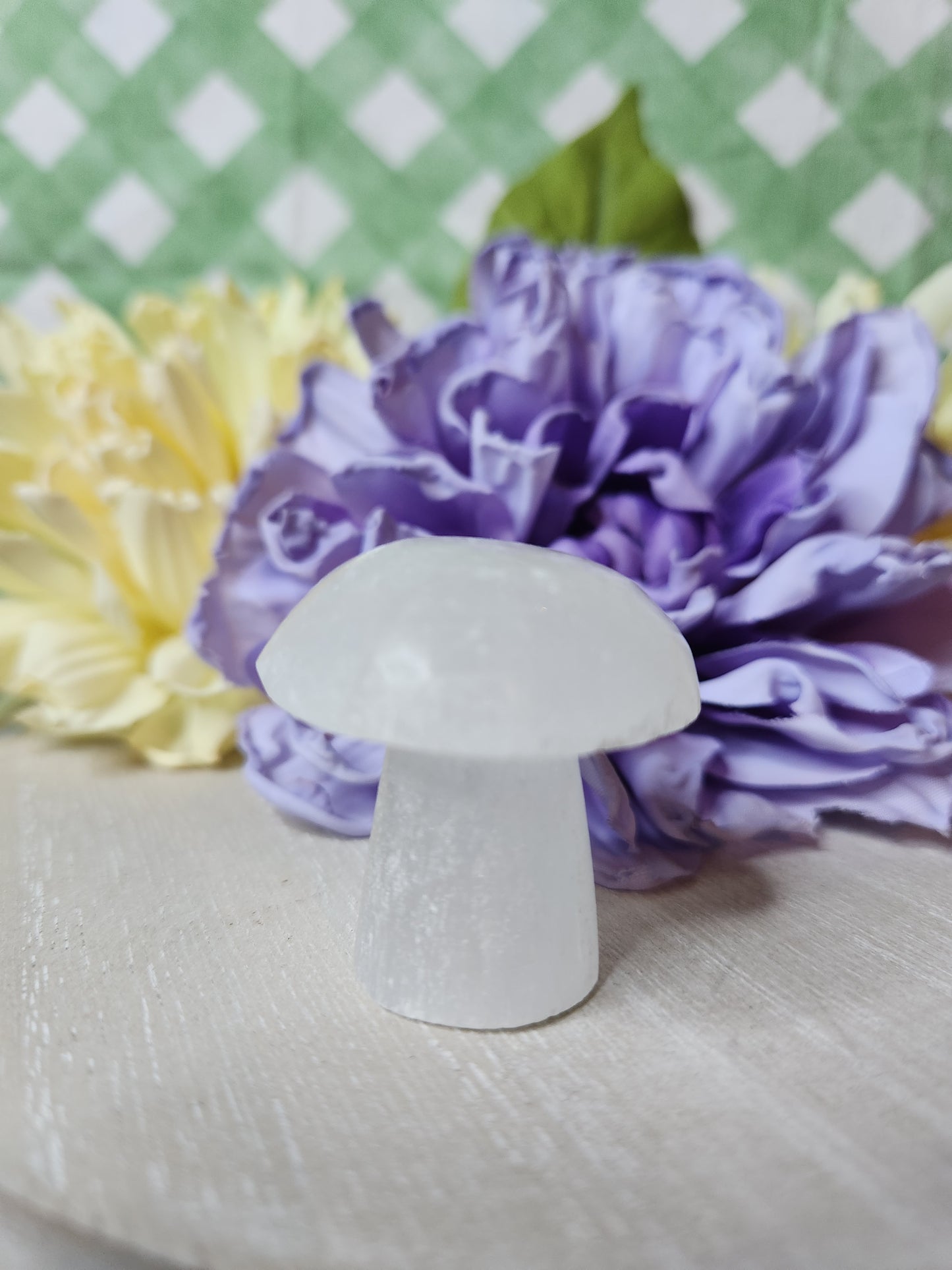 Satin spar mushroom carving