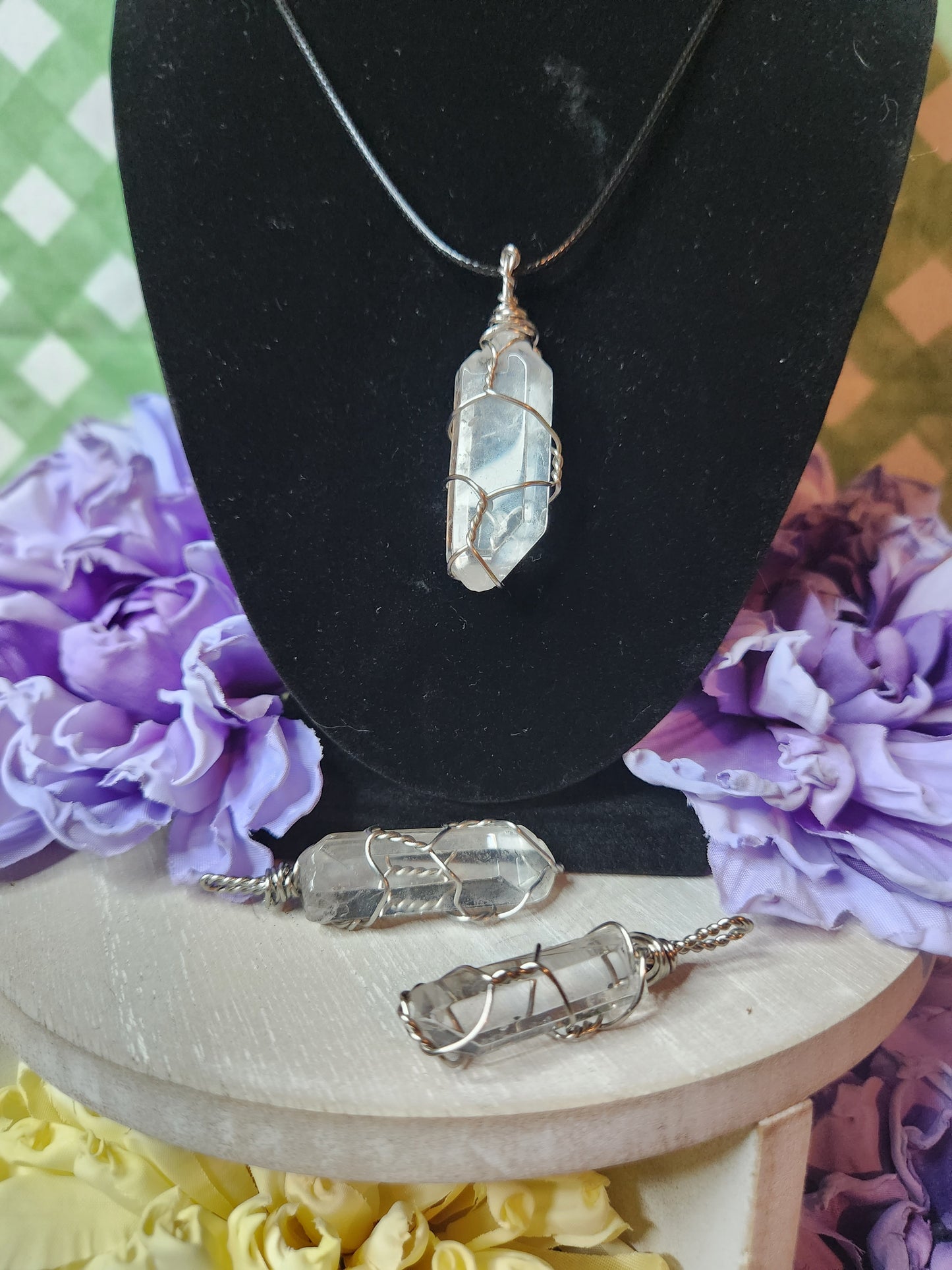 Basic cage wrapped clear quartz necklace