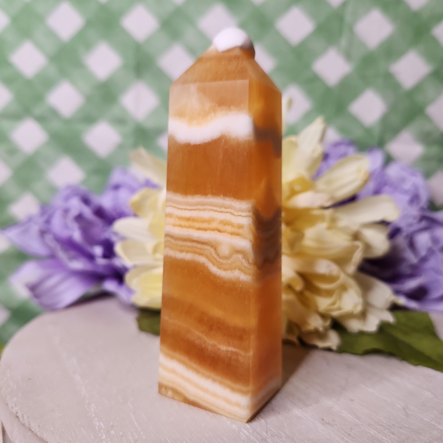 Banded orange calcite tower (a)