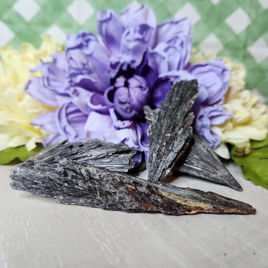 Raw black kyanite fan