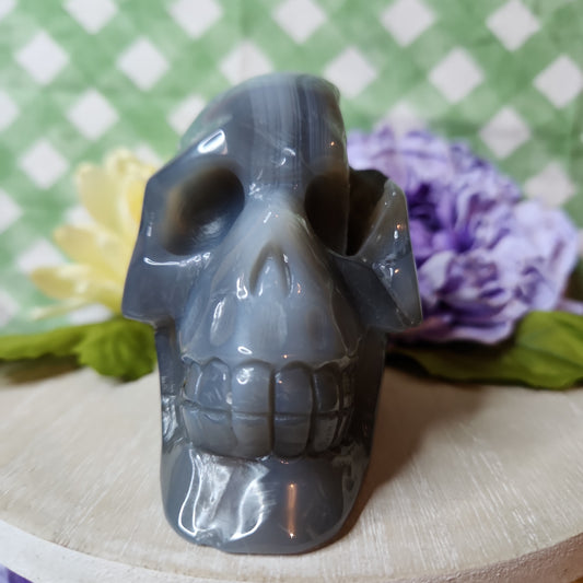 Druzy agate skull carving