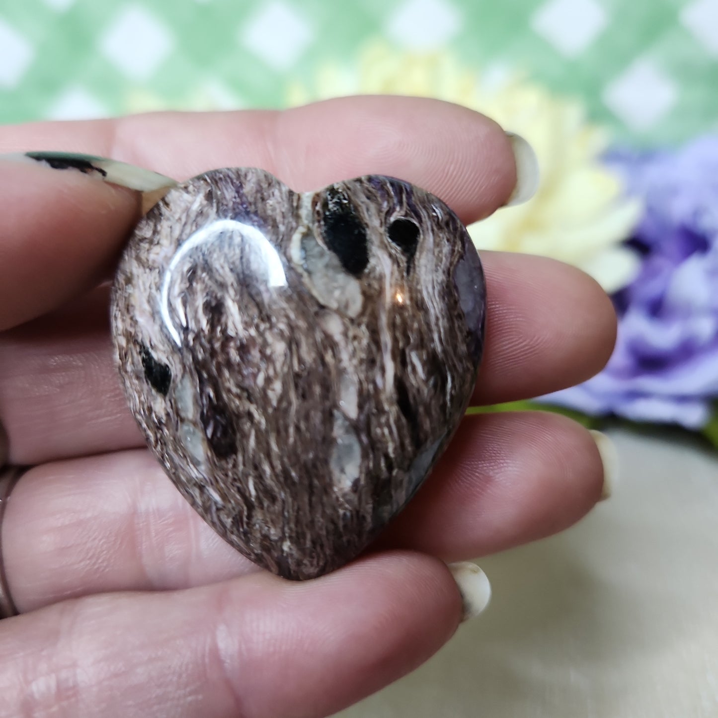Charoite heart carving