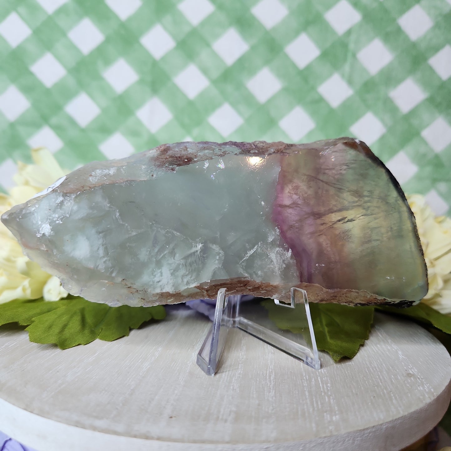 Rainbow fluorite slab (a)