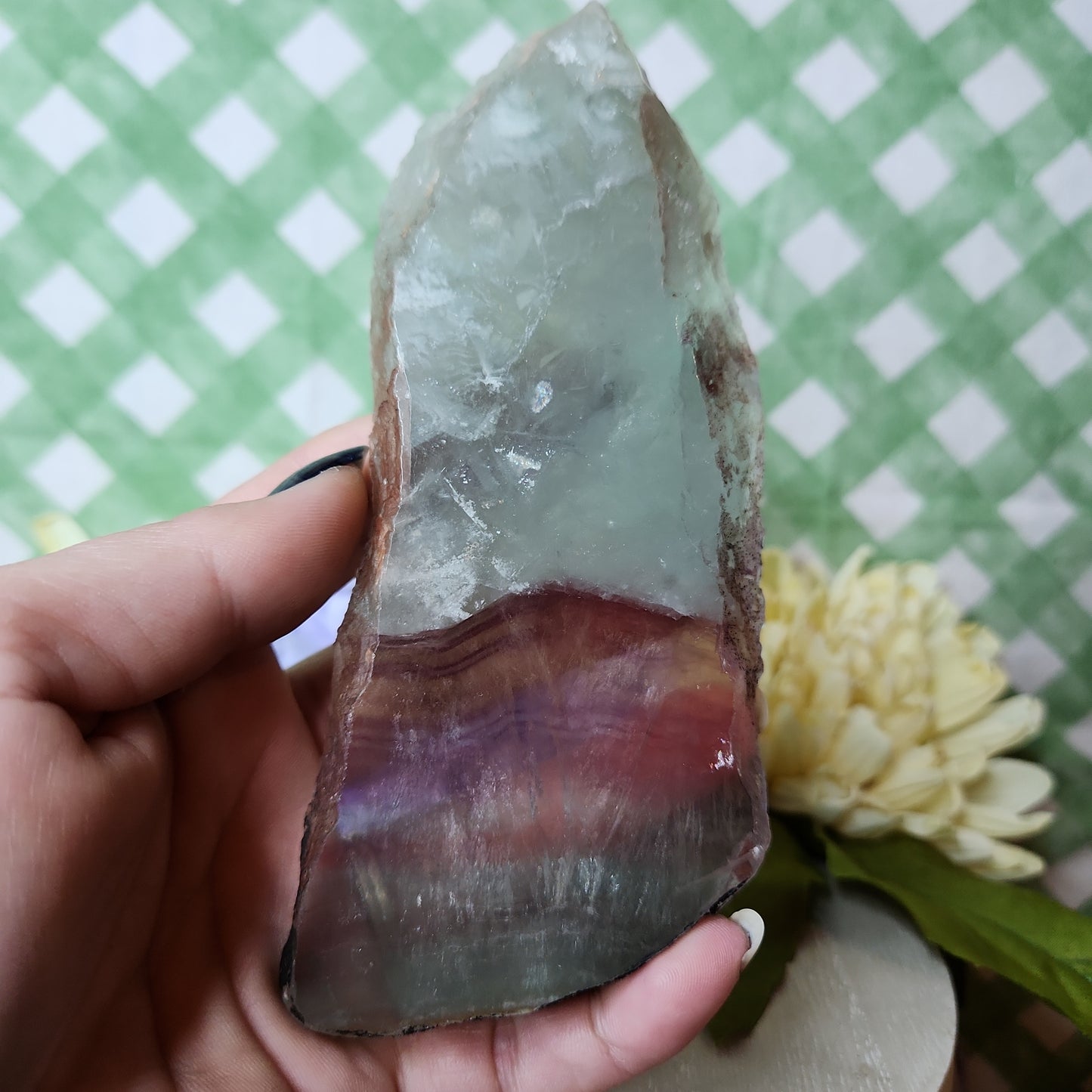 Rainbow fluorite slab (a)